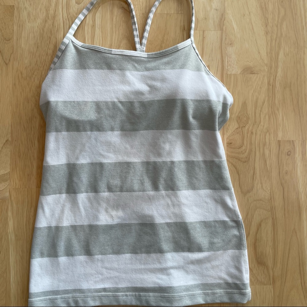 Lululemon fitted tank top. Large gray/white striped size small
